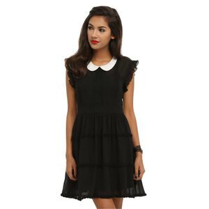 Hot Topic Black and White Collar Goth Wednesday Addams Whimsygoth Mini Dress